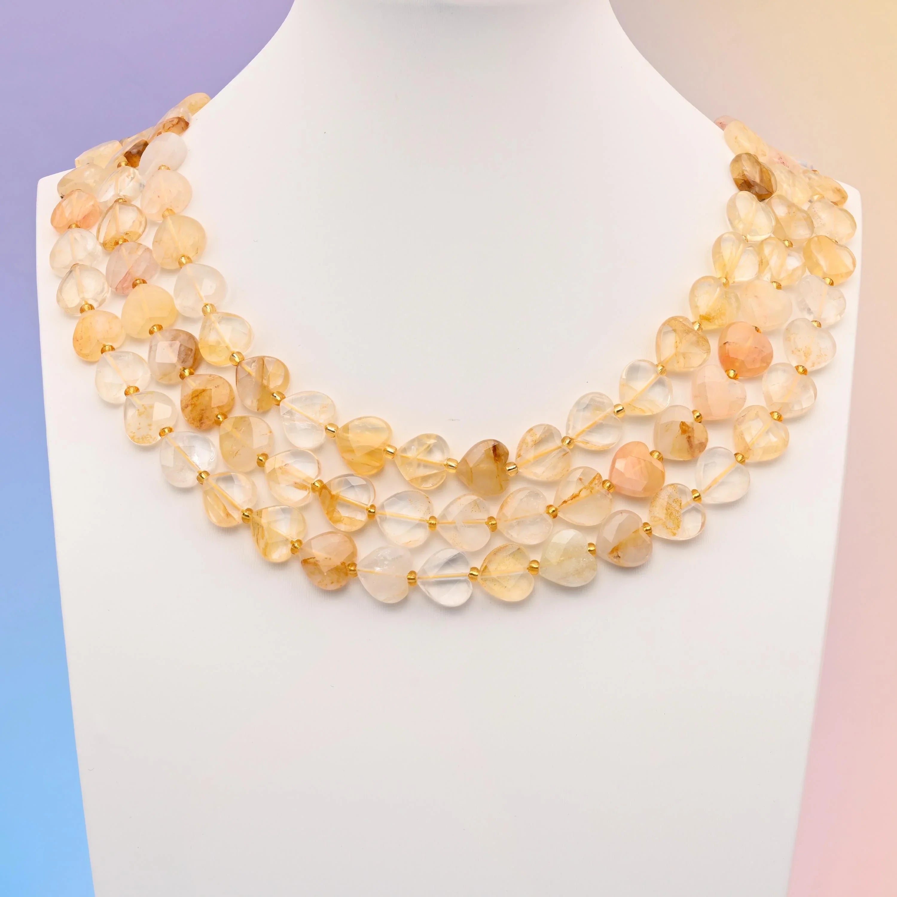 Golden Healer quartz beads, faceted heart shape, 12mm