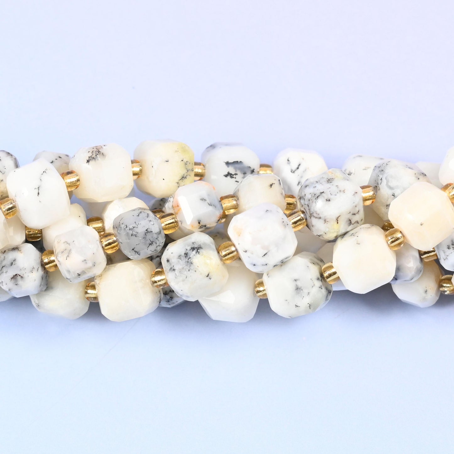White Opal Faceted Cube Beads, sold per 15 inch strand