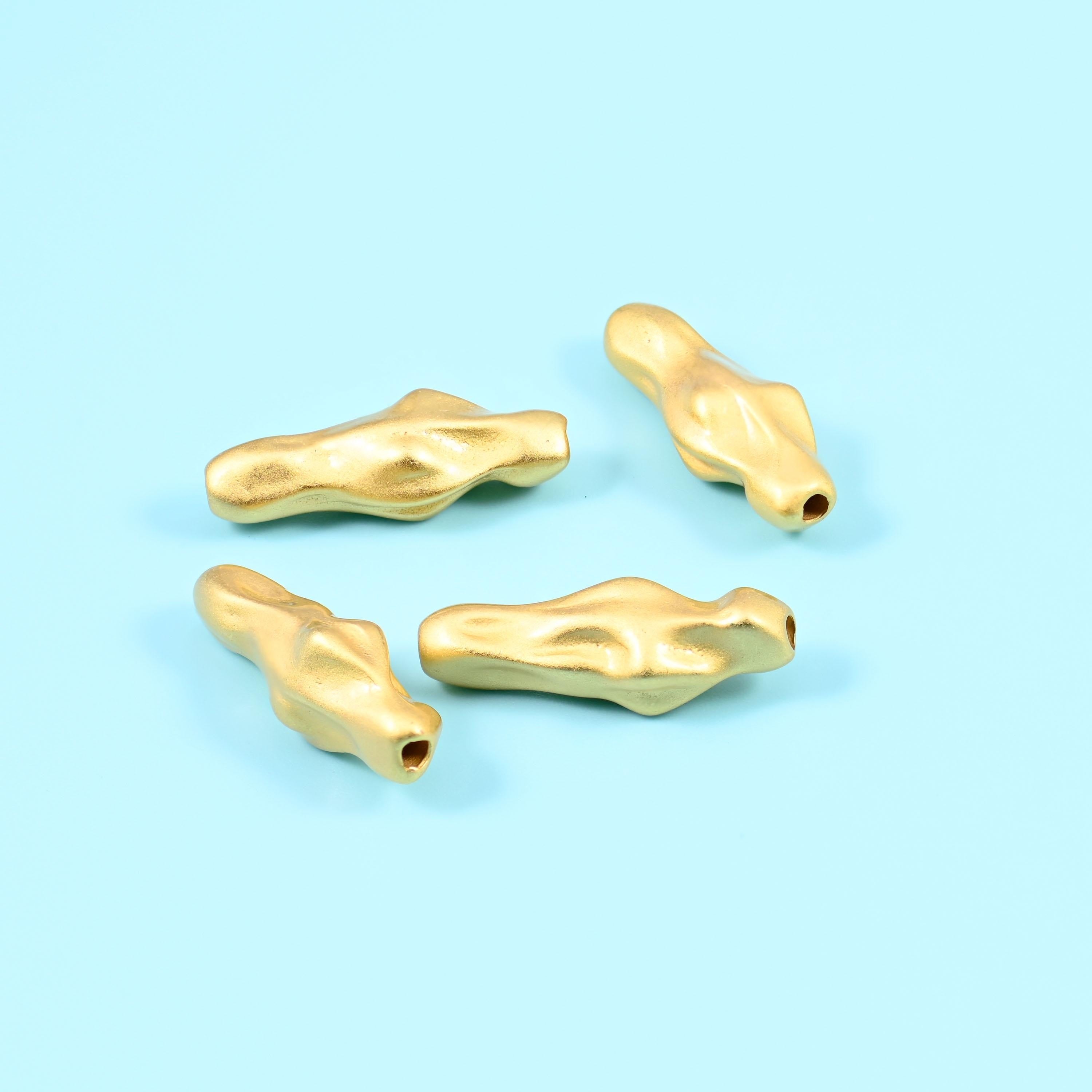 Gold Filled Irregular Nugget Spacer Bead, brushed sheen with organic dented outline