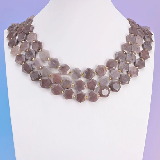 Purple Aventurine beads, flat hexagon shape, 12mm.