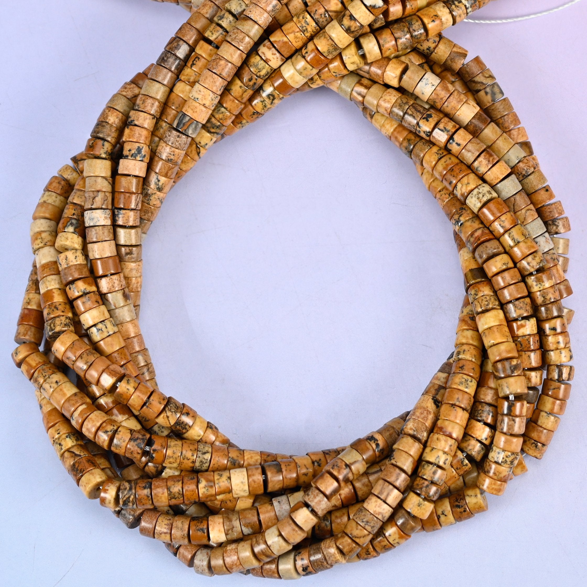 Picture Jasper Smooth Heishi Disc Beads: Jewelry Making Supply, 15.5 Inch Strand