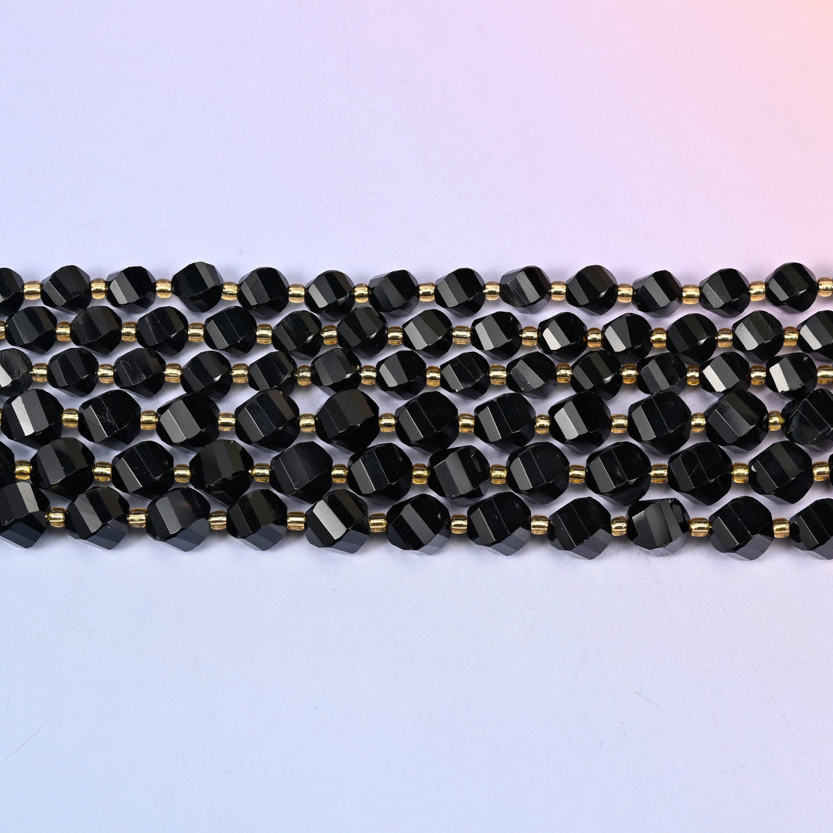 Jet Black Onyx Faceted Spiral Twist Beads 8mm 10mm in jet black