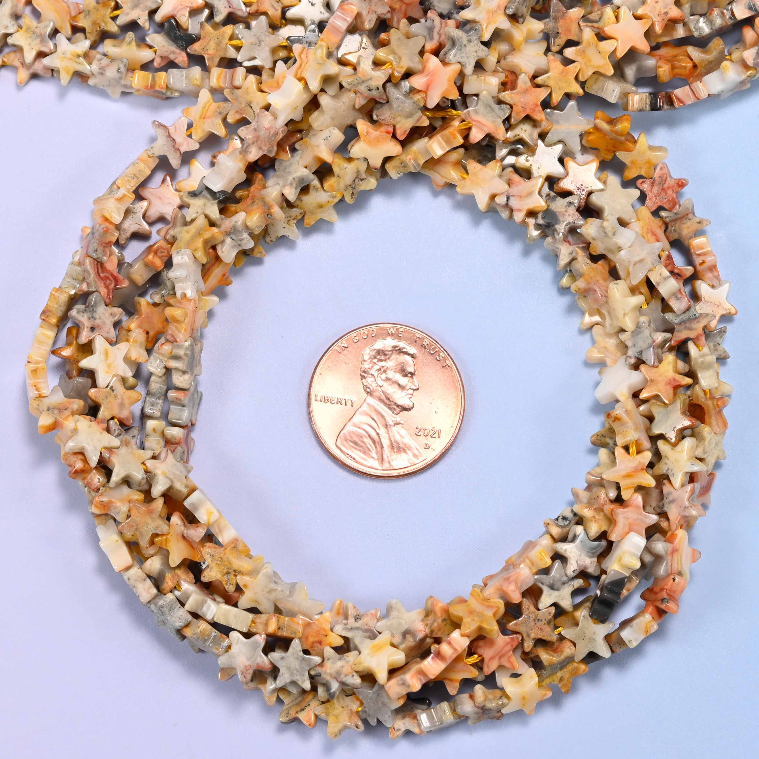 Crazy Agate Flat Star Beads: Size 6mm, Jewelry Making, 15 Inch Strand