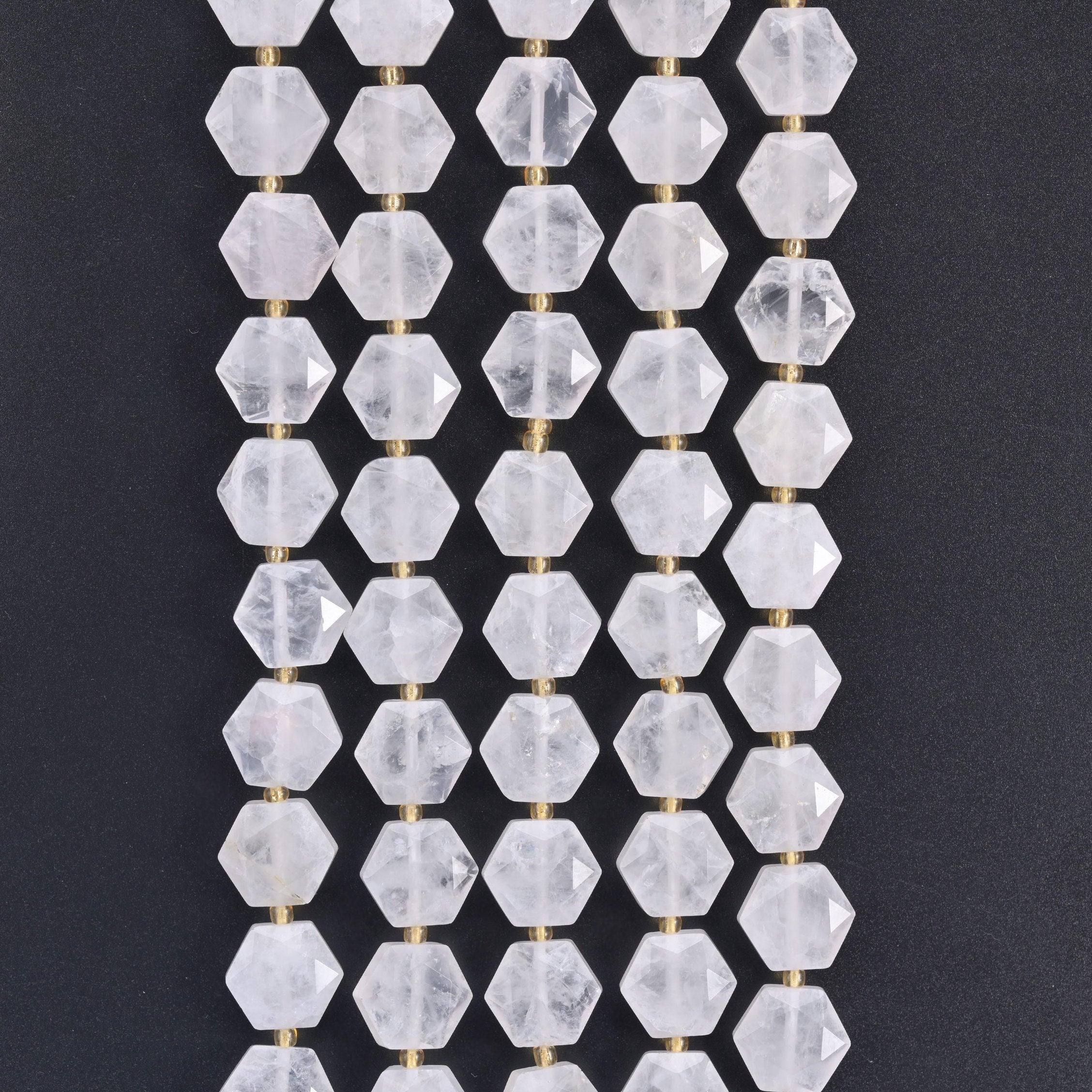Clear Quartz hexagon beads, 15.5 inch strand.
