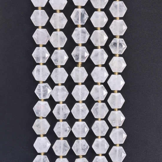 Clear Quartz hexagon beads, 15.5 inch strand.