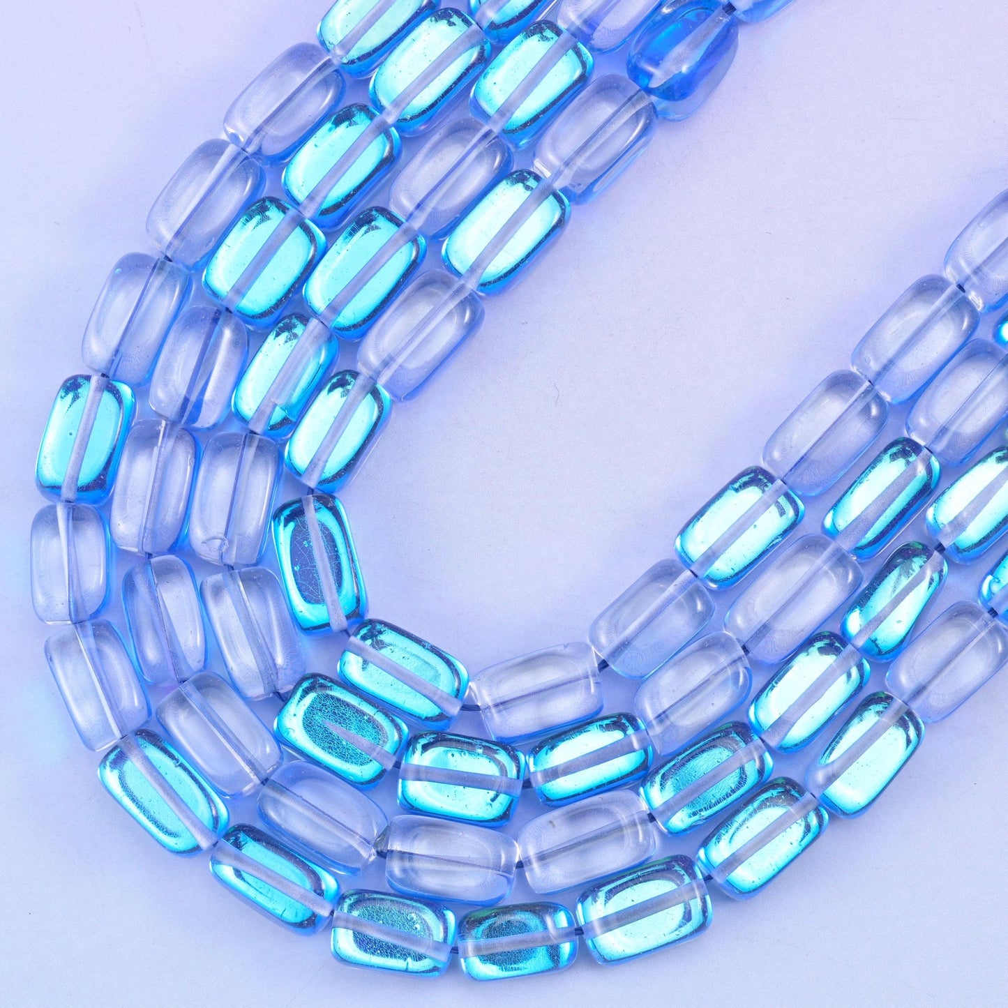 Blue Mystic Aura Rectangle Glass Beads 10-12mm, hole approximately 1.0mm, centre drilled