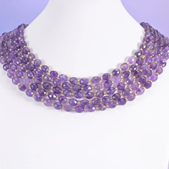 Amethyst beads, faceted rice barrel shape, 6x8mm