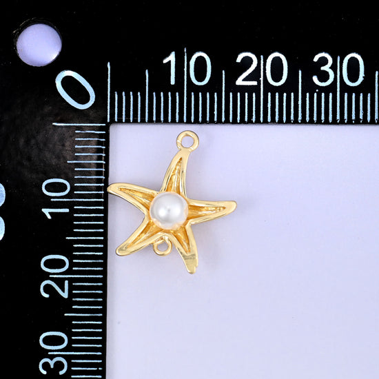 Sea Star Pearl Double Connector Pendants: 18K Gold Plated, Jewelry Making Supply