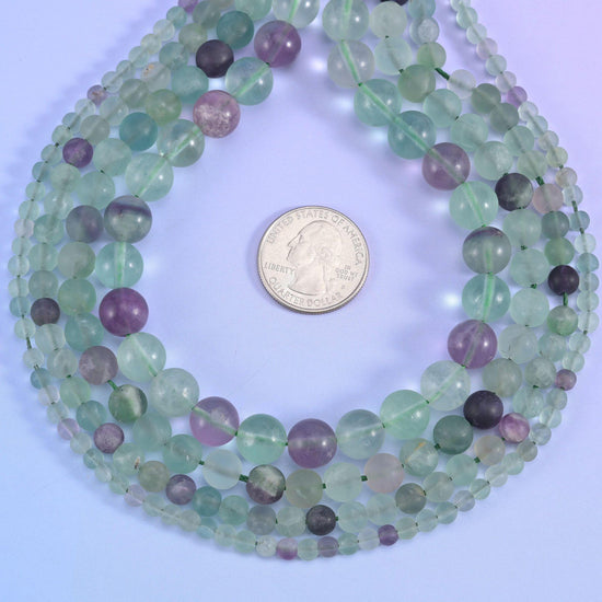 Colorful Fluorite Matte Round Beads 4mm 6mm 8mm 10mm 15 Inch Strand