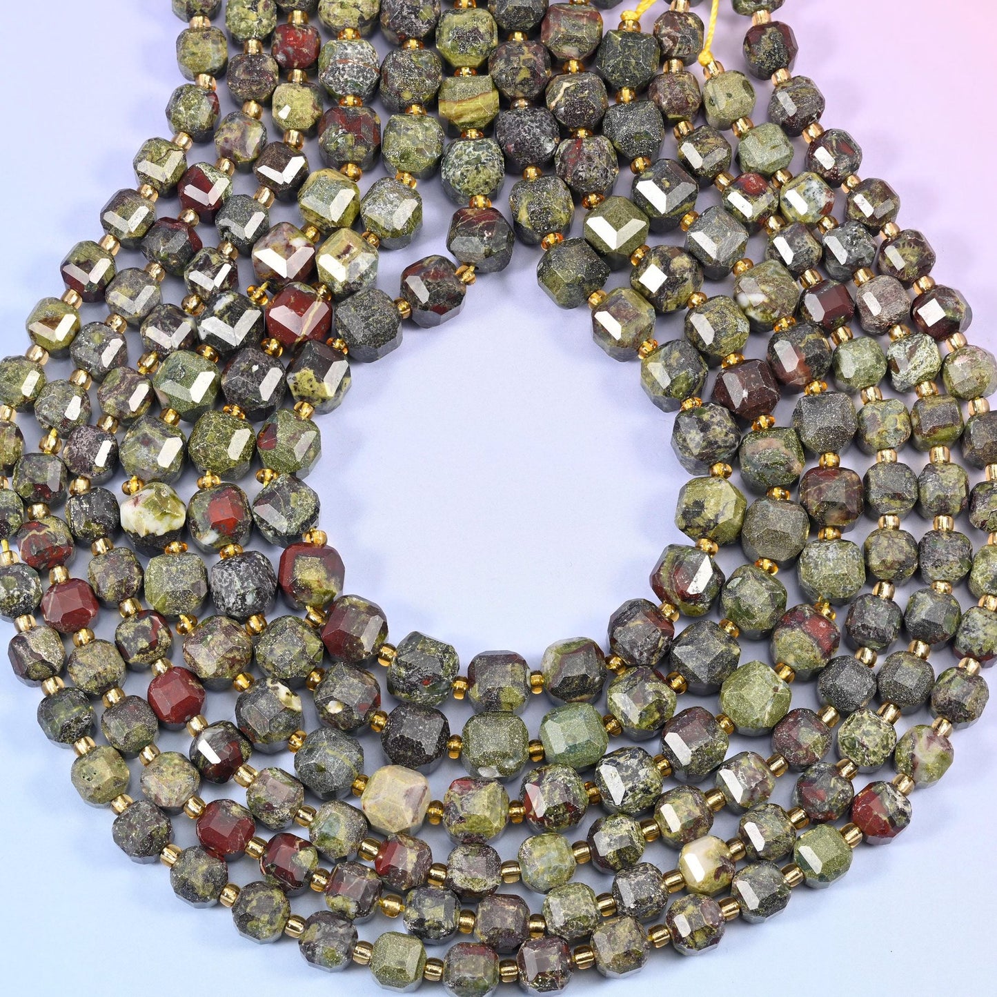 Dragon Bloodstone Faceted Cube Beads, 1.2mm hole