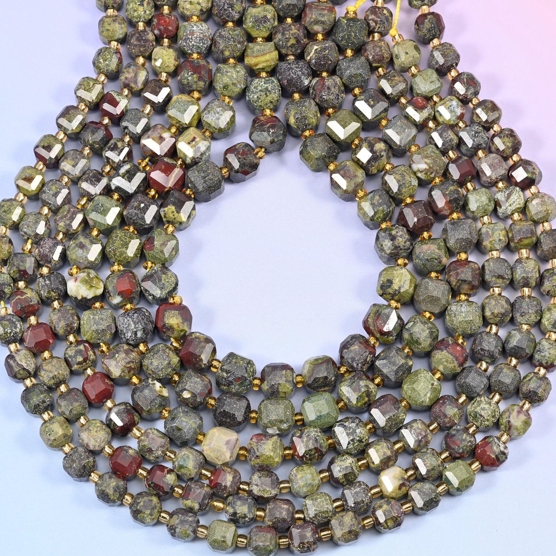 Dragon Bloodstone Faceted Cube Beads, 1.2mm hole