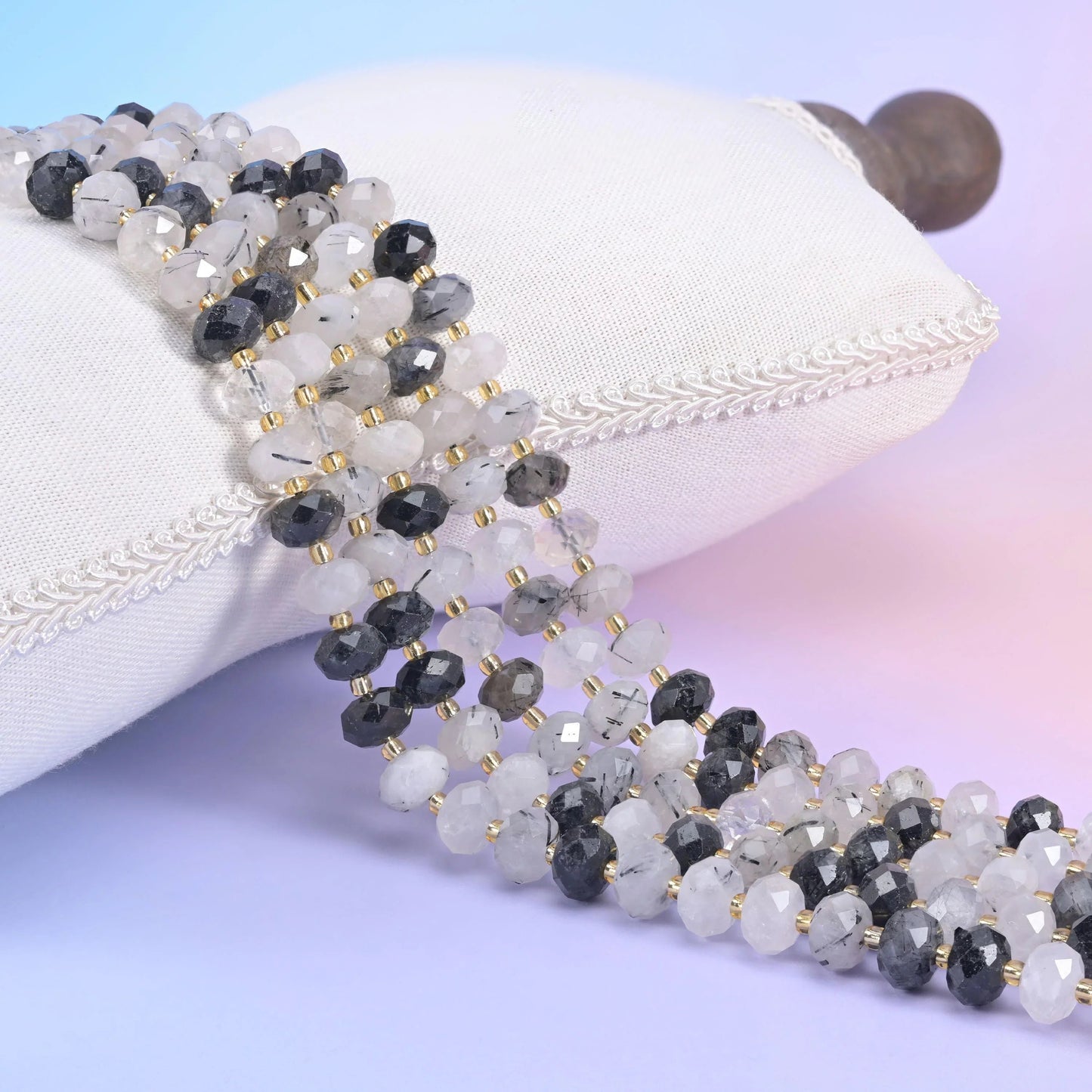 Black Rutilated Quartz Faceted Rondelle Beads 6x10mm