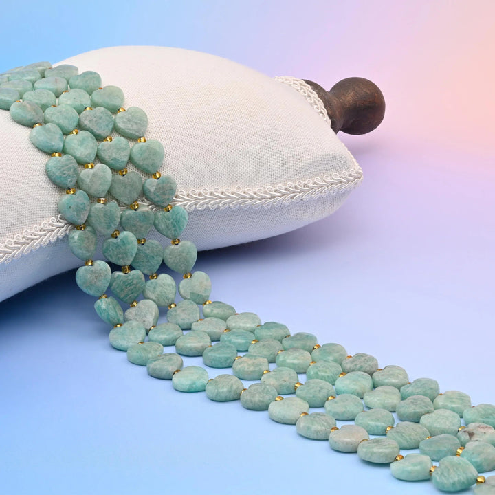 Amazonite Faceted Heart Beads 12mm