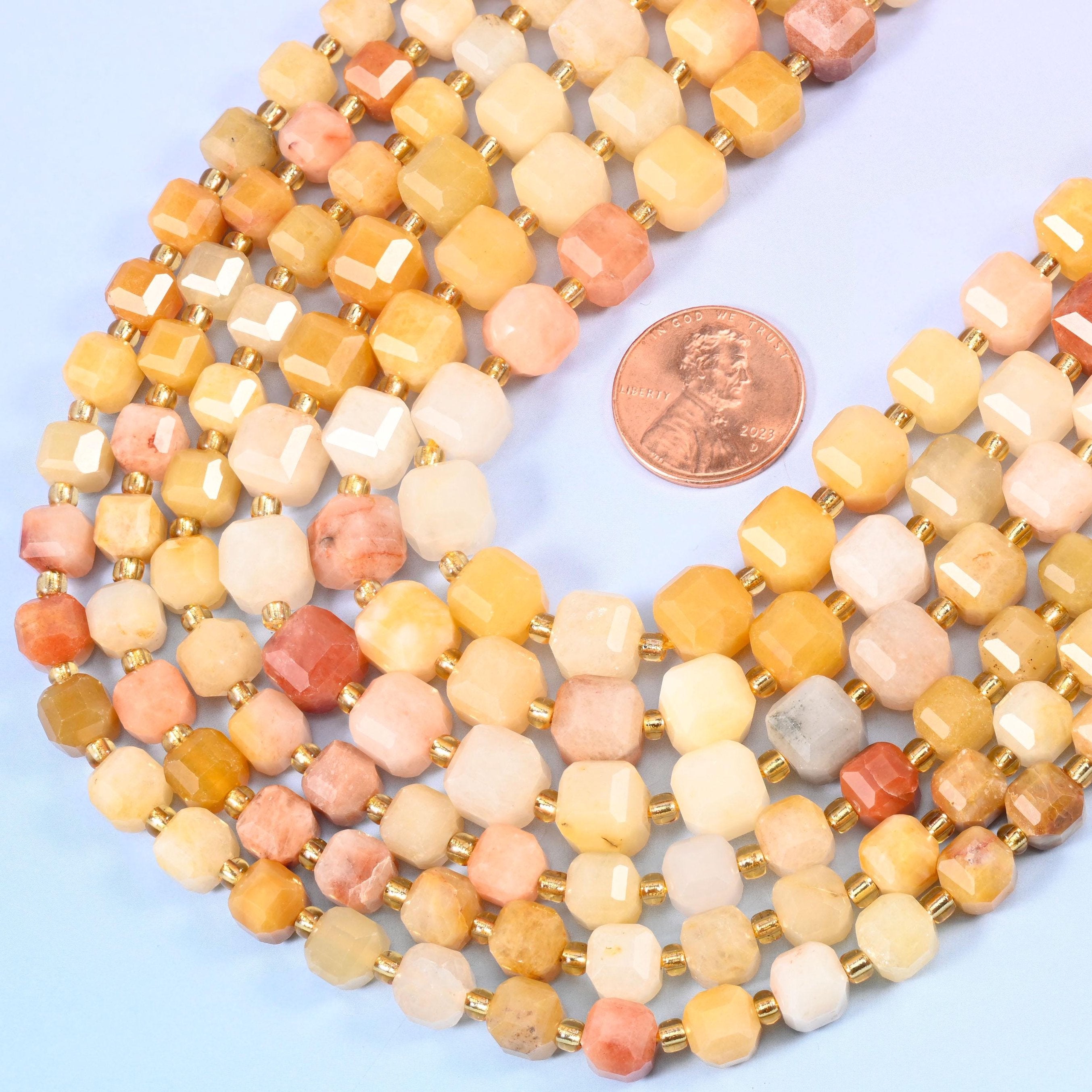 Faceted cube cut Gold Silk Jade beads