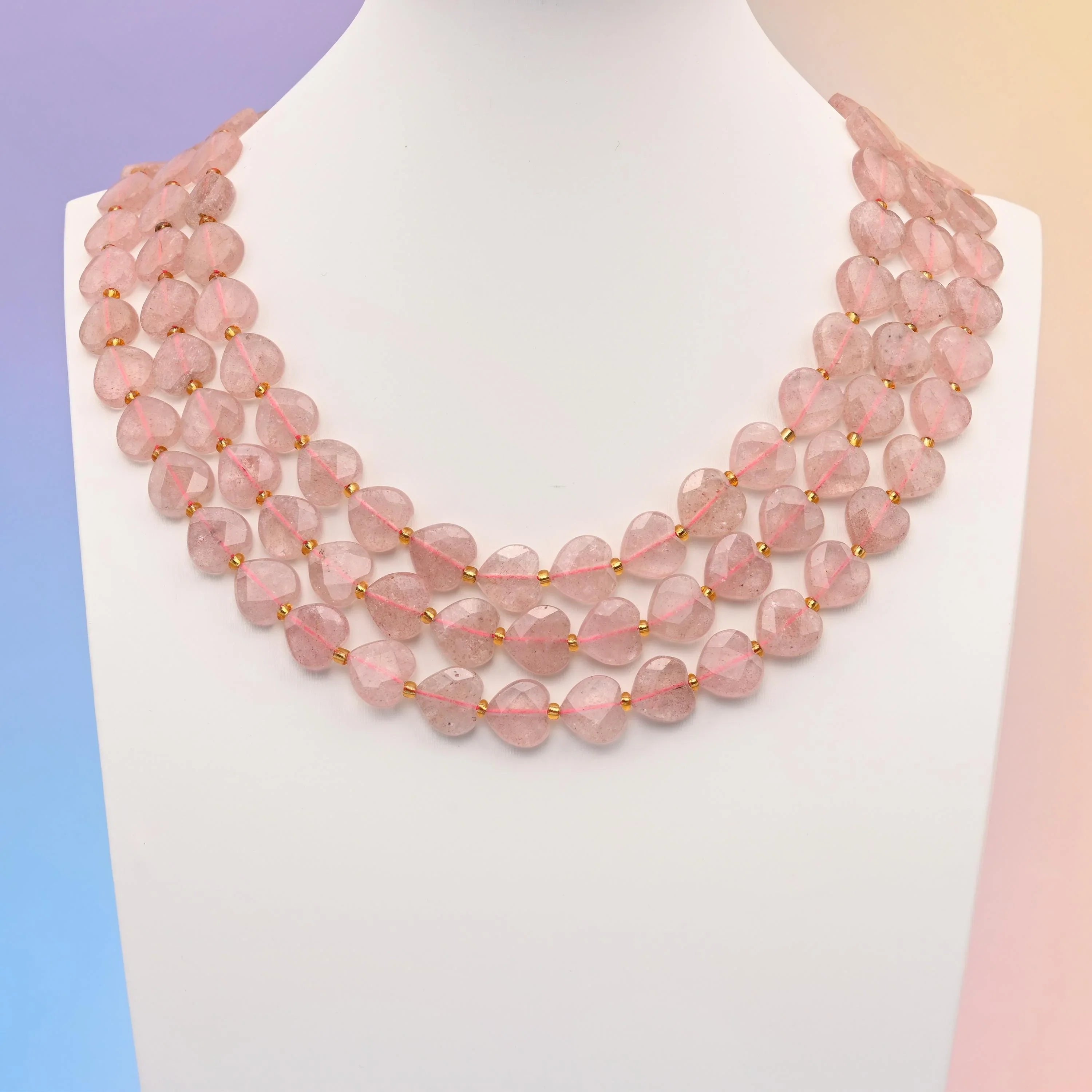 Strawberry quartz beads, faceted heart shape, 12mm