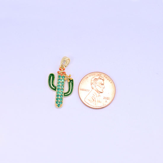Cactus Zircon Charms: 18K Gold Plated Pendants, Jewelry Making Supply
