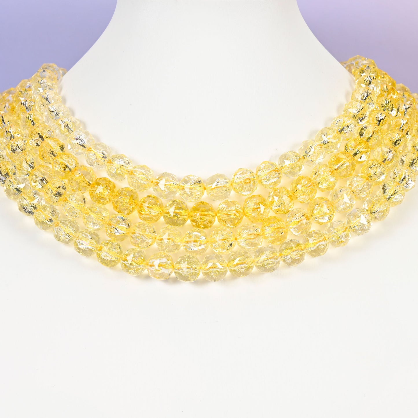 Yellow glass beads, faceted round, 10mm