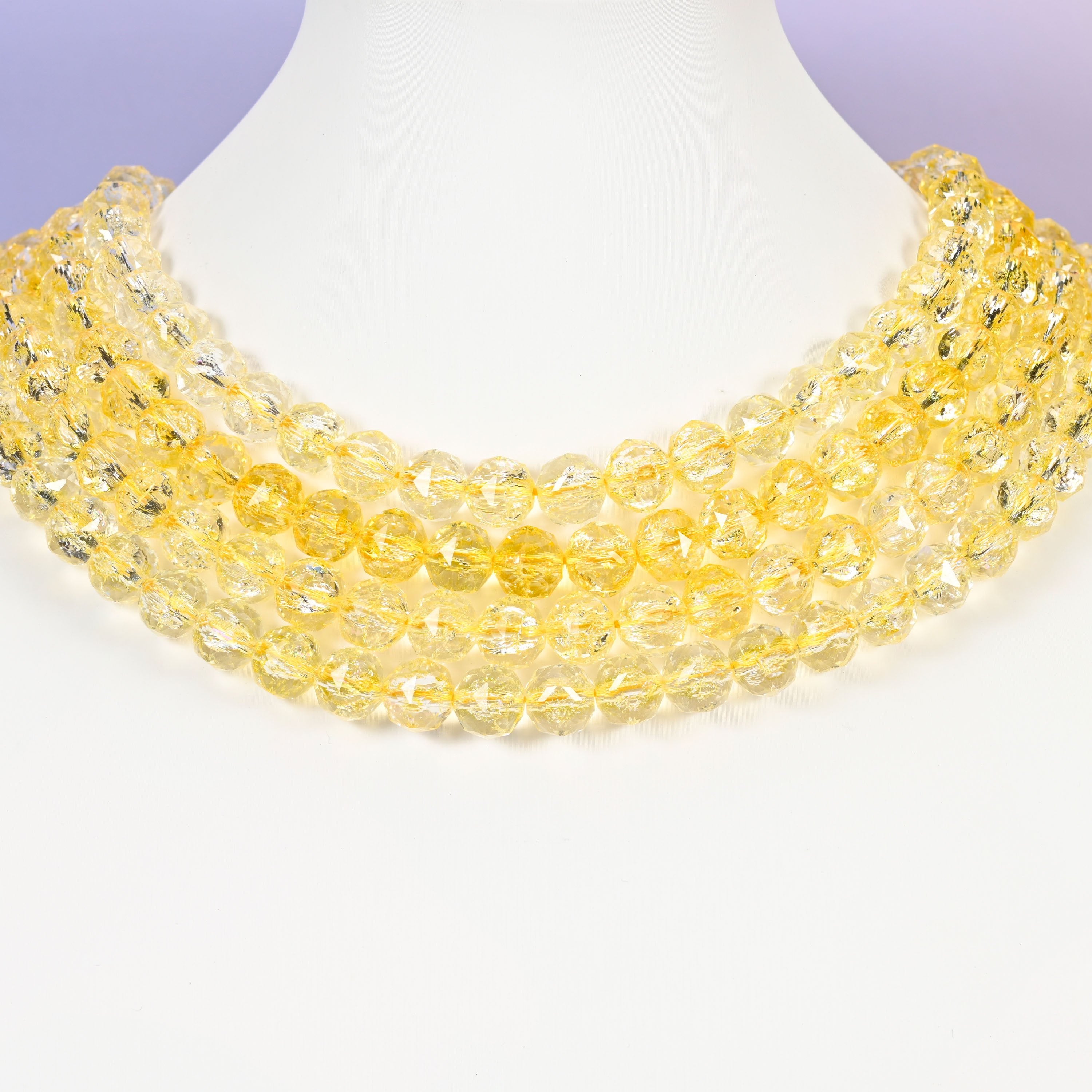Yellow glass beads, faceted round, 10mm