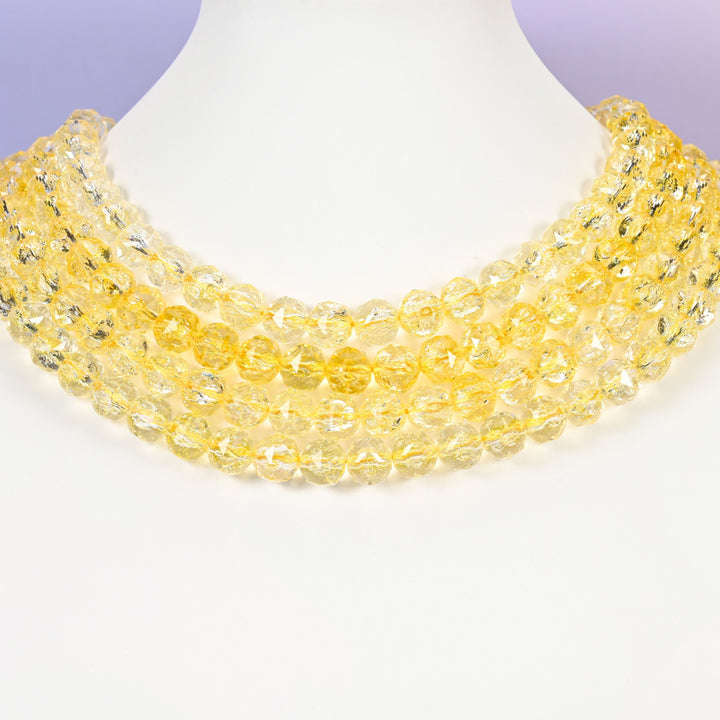Yellow glass beads, faceted round, 10mm