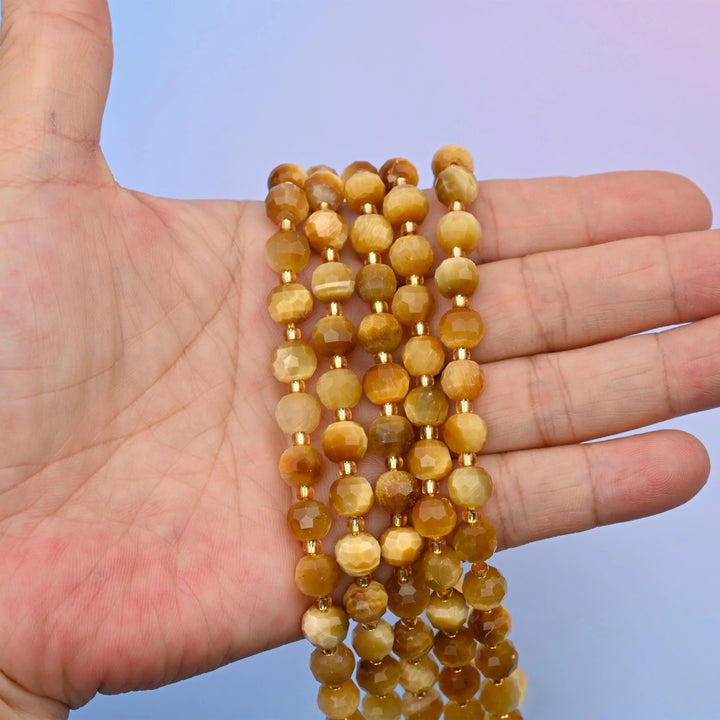 Golden Tiger Eye beads, faceted rondelle, 6x8mm