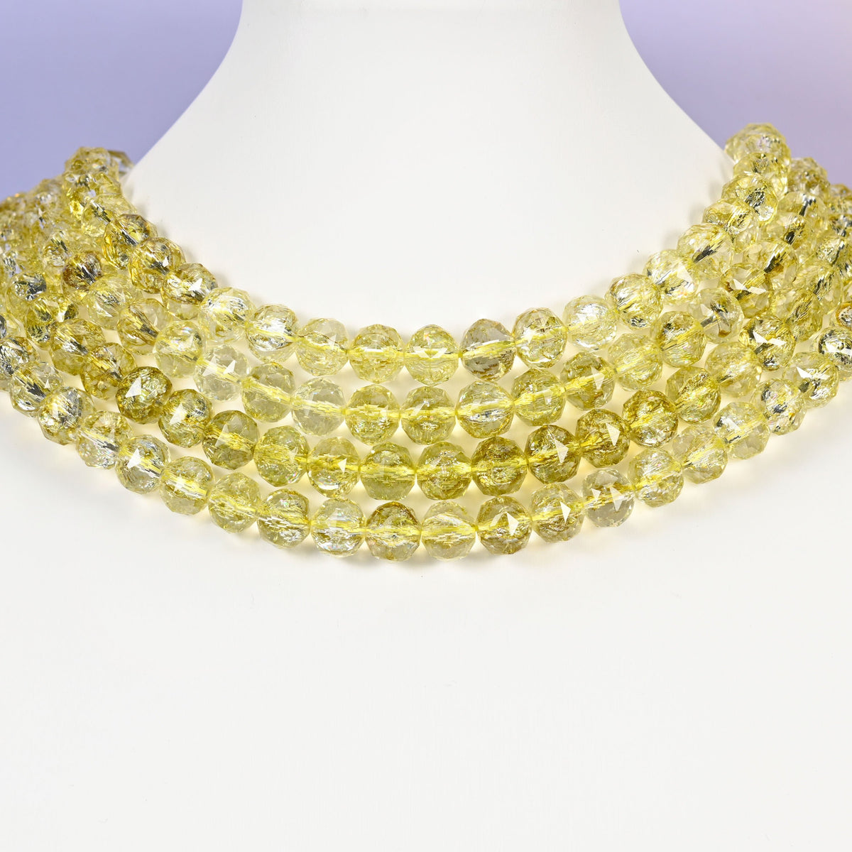 Transparent lemon yellow glass beads, faceted round shape, 10mm
