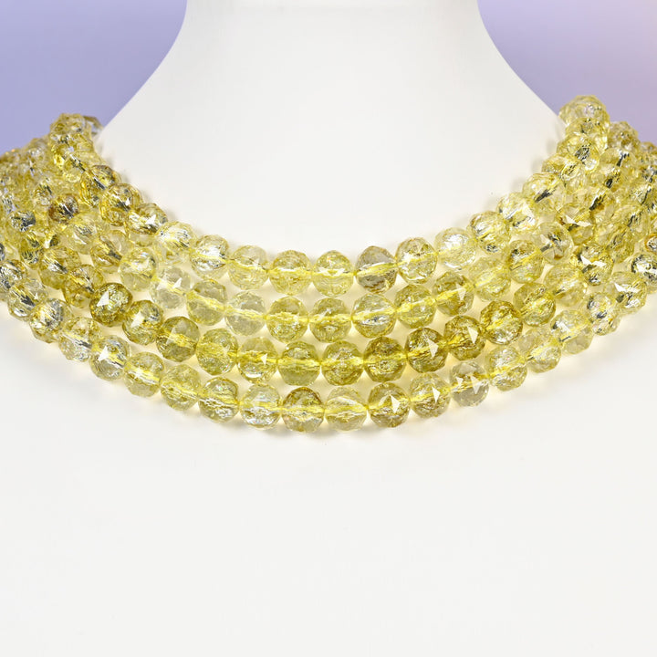 Transparent lemon yellow glass beads, faceted round shape, 10mm