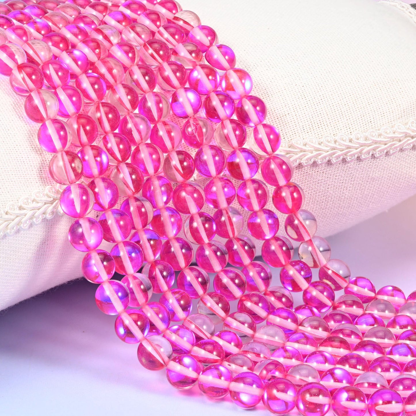 Mystic Aura Rose Red Round Glass Beads for jewelry making