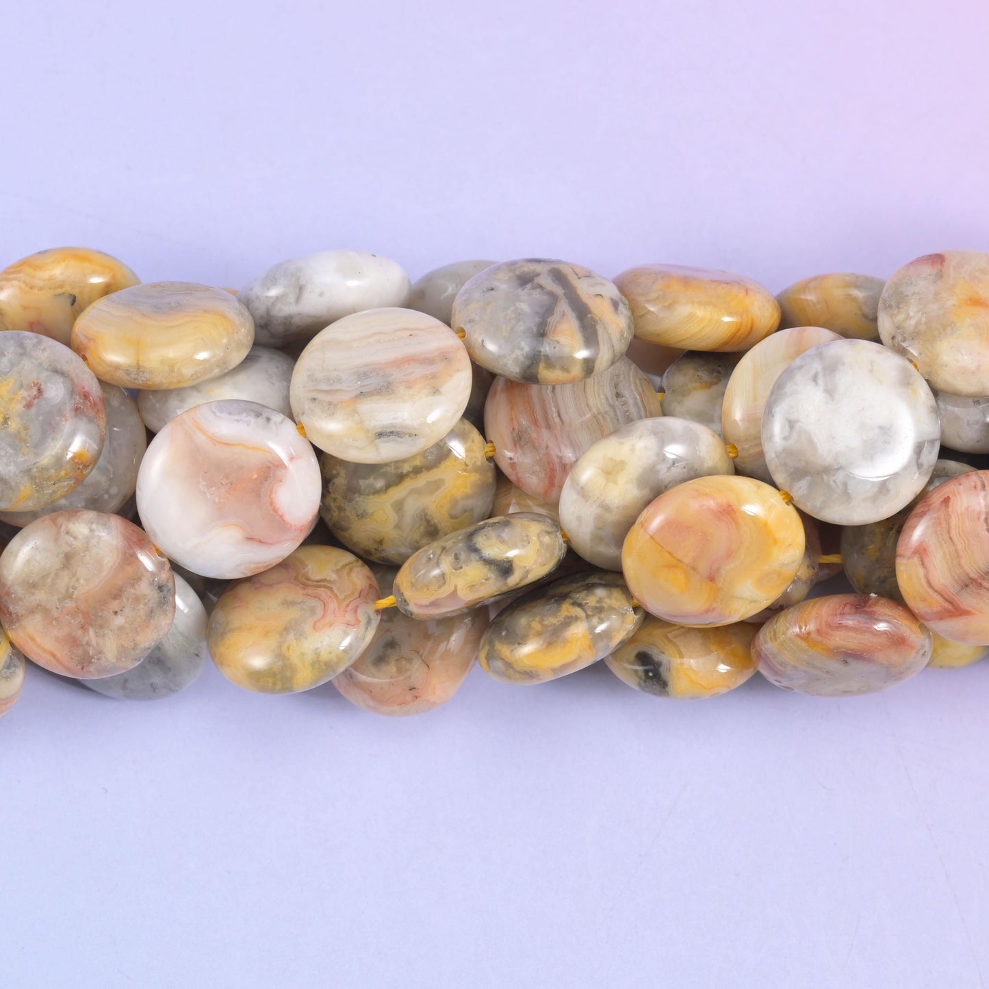 Coin cut Crazy Agate beads with a high polished finish