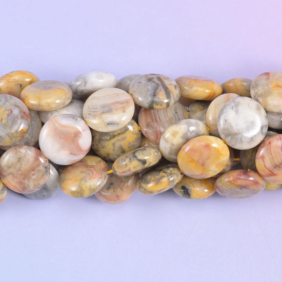 Coin cut Crazy Agate beads with a high polished finish