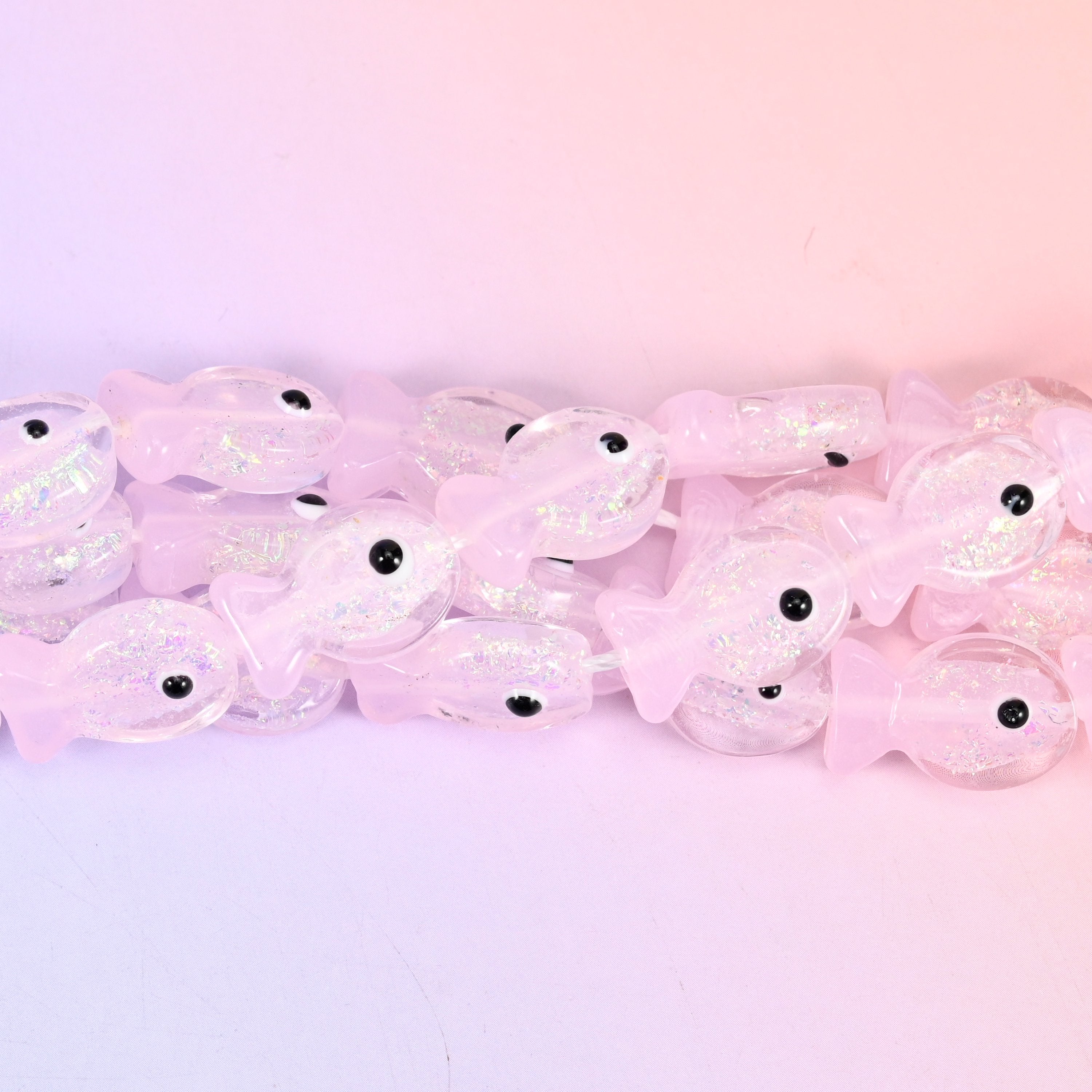 Iridescent Pink Fish Glass Beads: Jewelry Making Supply
