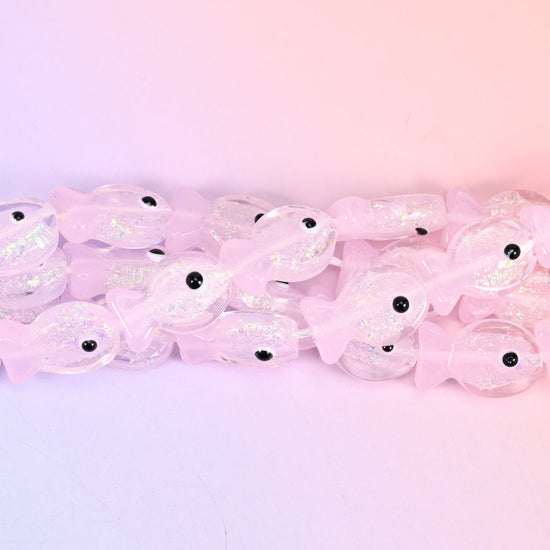 Iridescent Pink Fish Glass Beads: Jewelry Making Supply