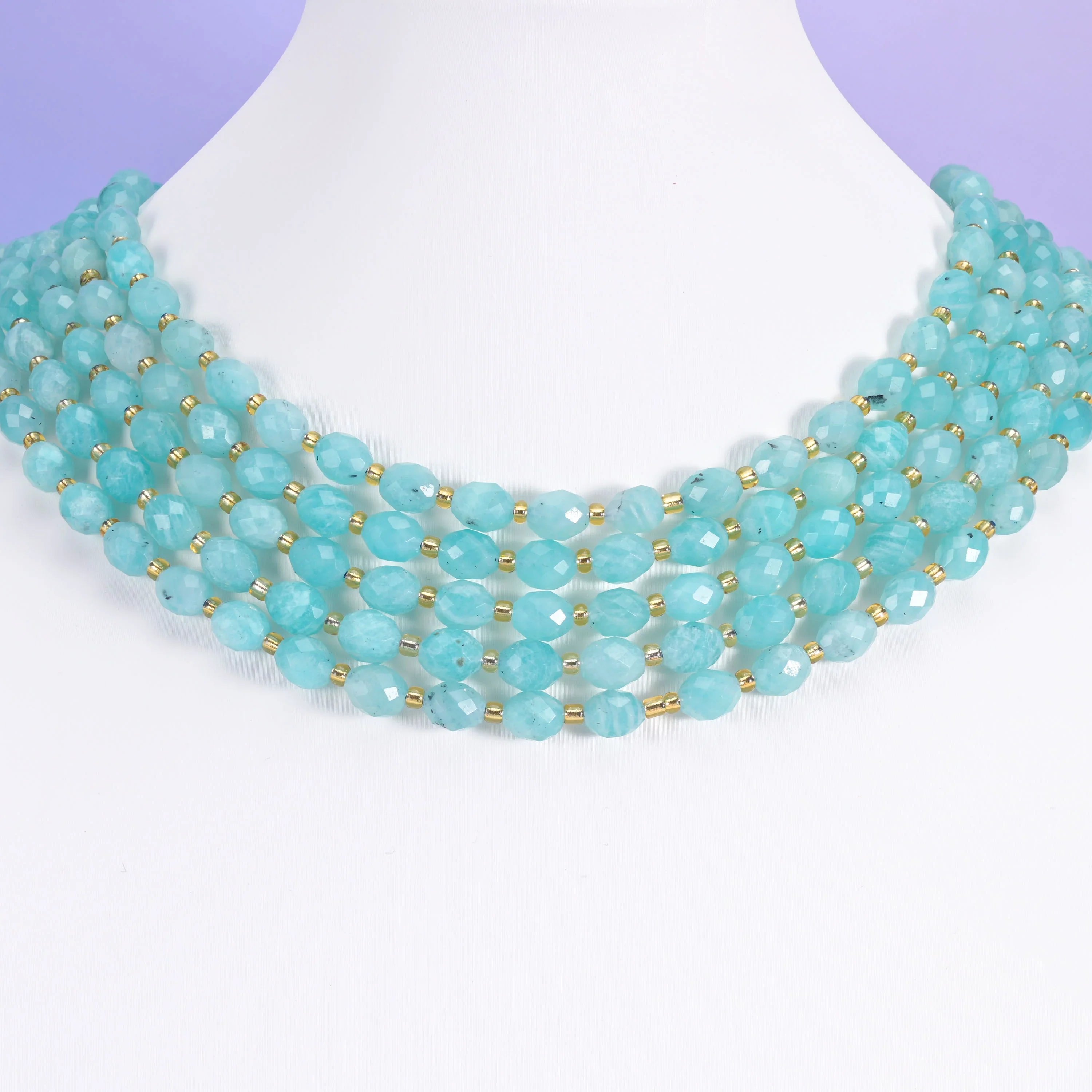 Blue Amazonite beads, faceted rice barrel shape, 6x8mm