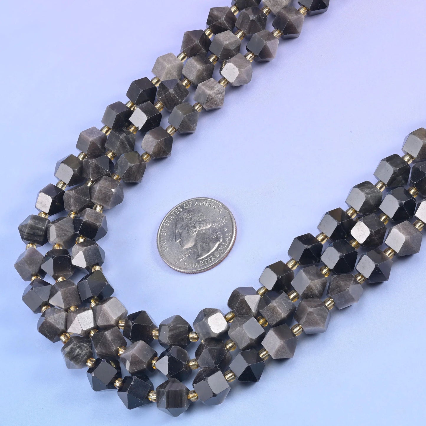 Faceted 8 Sided Diamond Cut Gemstone Beads, 15.5 Inch Strand.