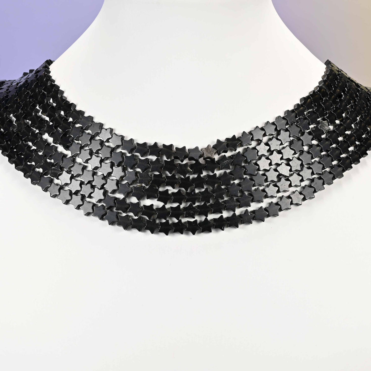 Black Obsidian beads, flat five-pointed star, Approximately 6 x 6mm, with slight variation bead to bead