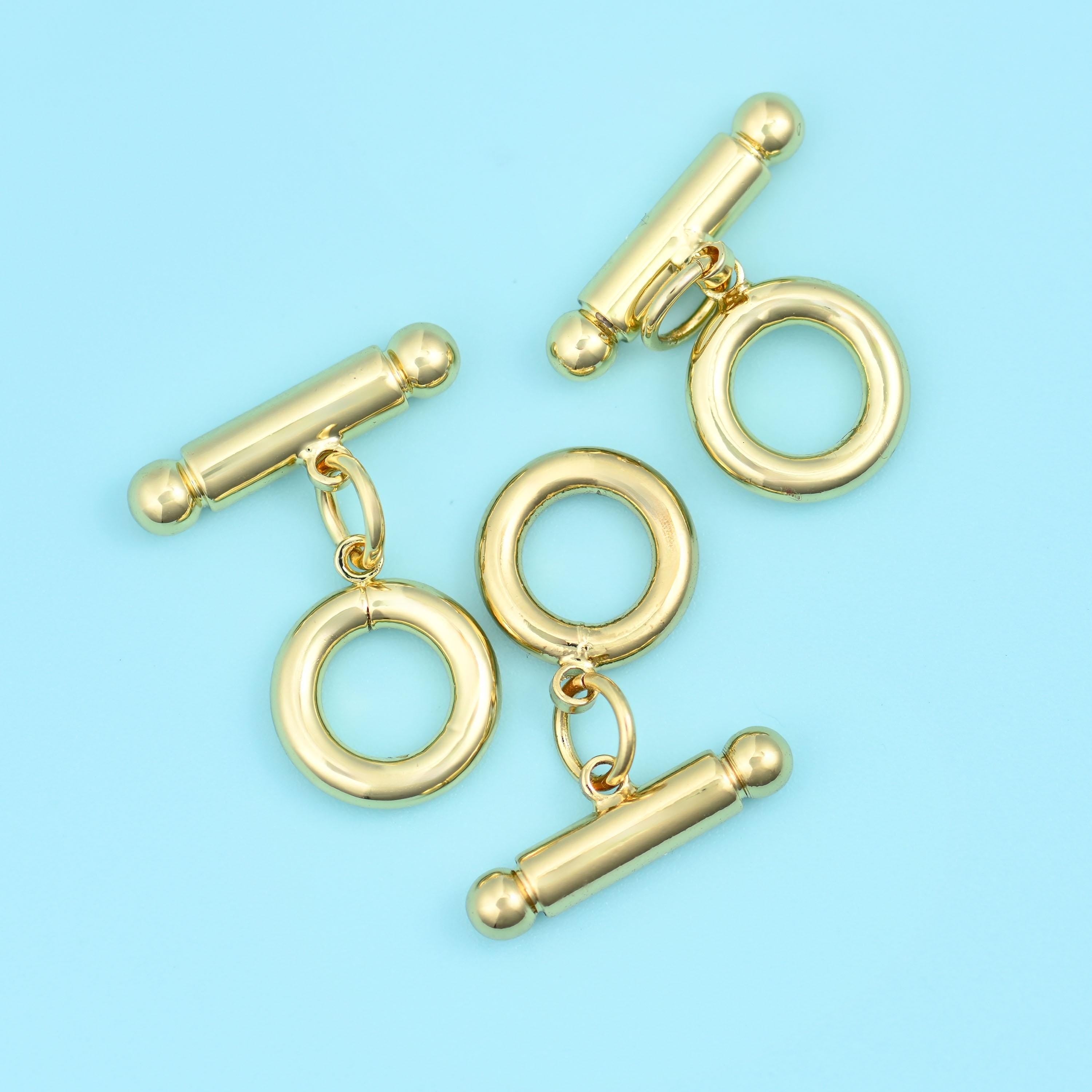 Round toggle ring with a ball-ended bar cut brass, 18k gold filled — lead free and nickel free beads