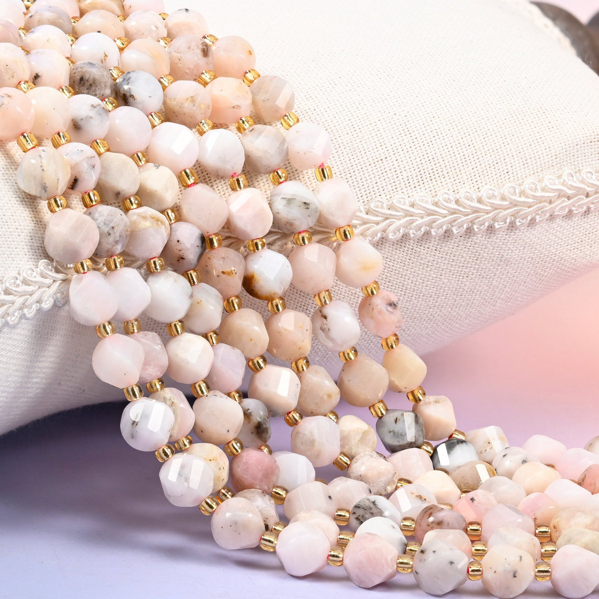 Pink Opal Faceted Spiral Twist Beads