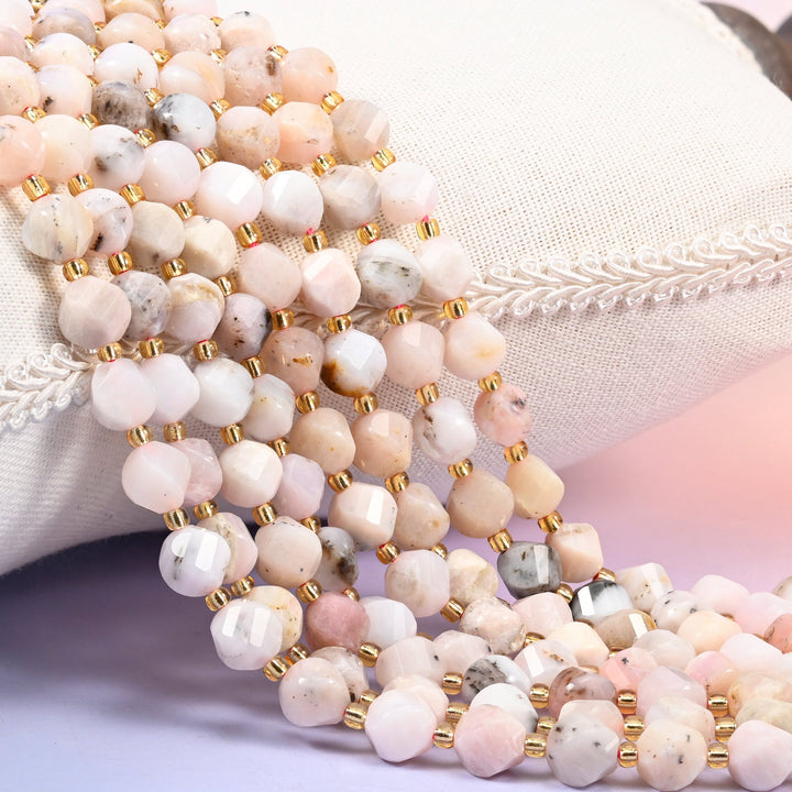 Pink Opal Faceted Spiral Twist Beads