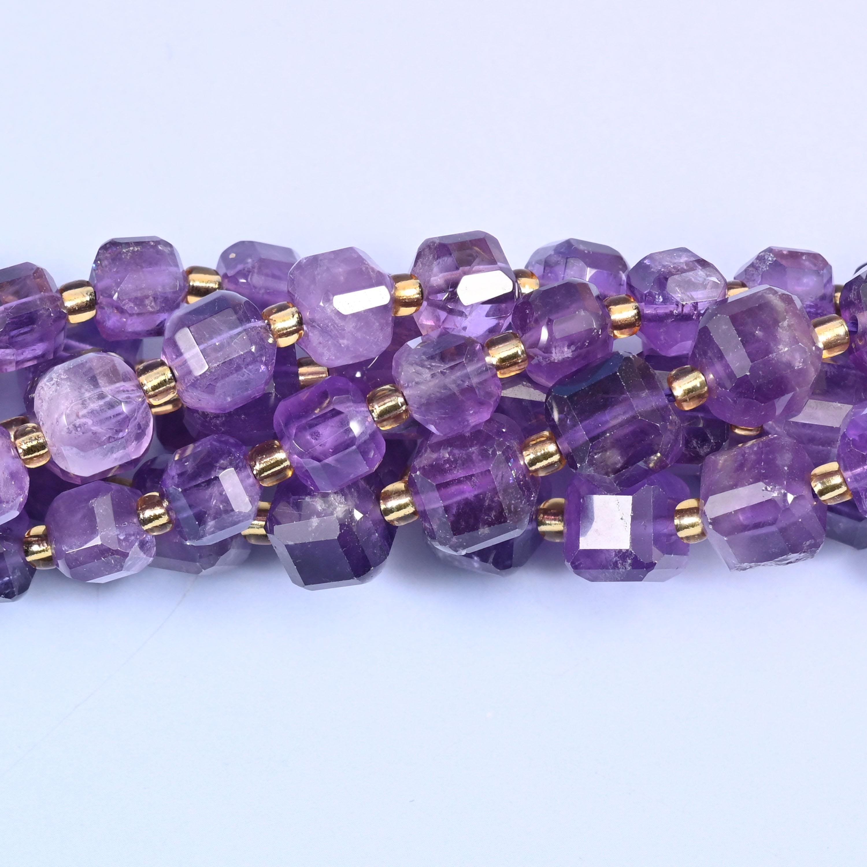 Amethyst Faceted Cube Beads 6mm 8mm, 6mm approximately 43 beads / 8mm approximately 38 beads