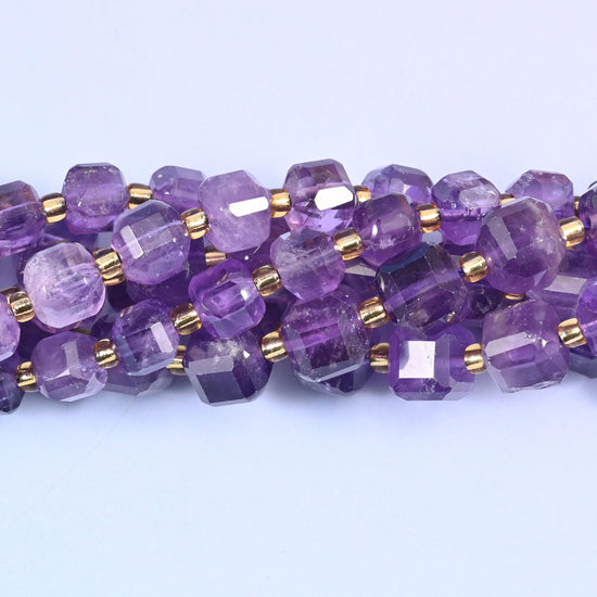 Amethyst Faceted Cube Beads 6mm 8mm, 6mm approximately 43 beads / 8mm approximately 38 beads