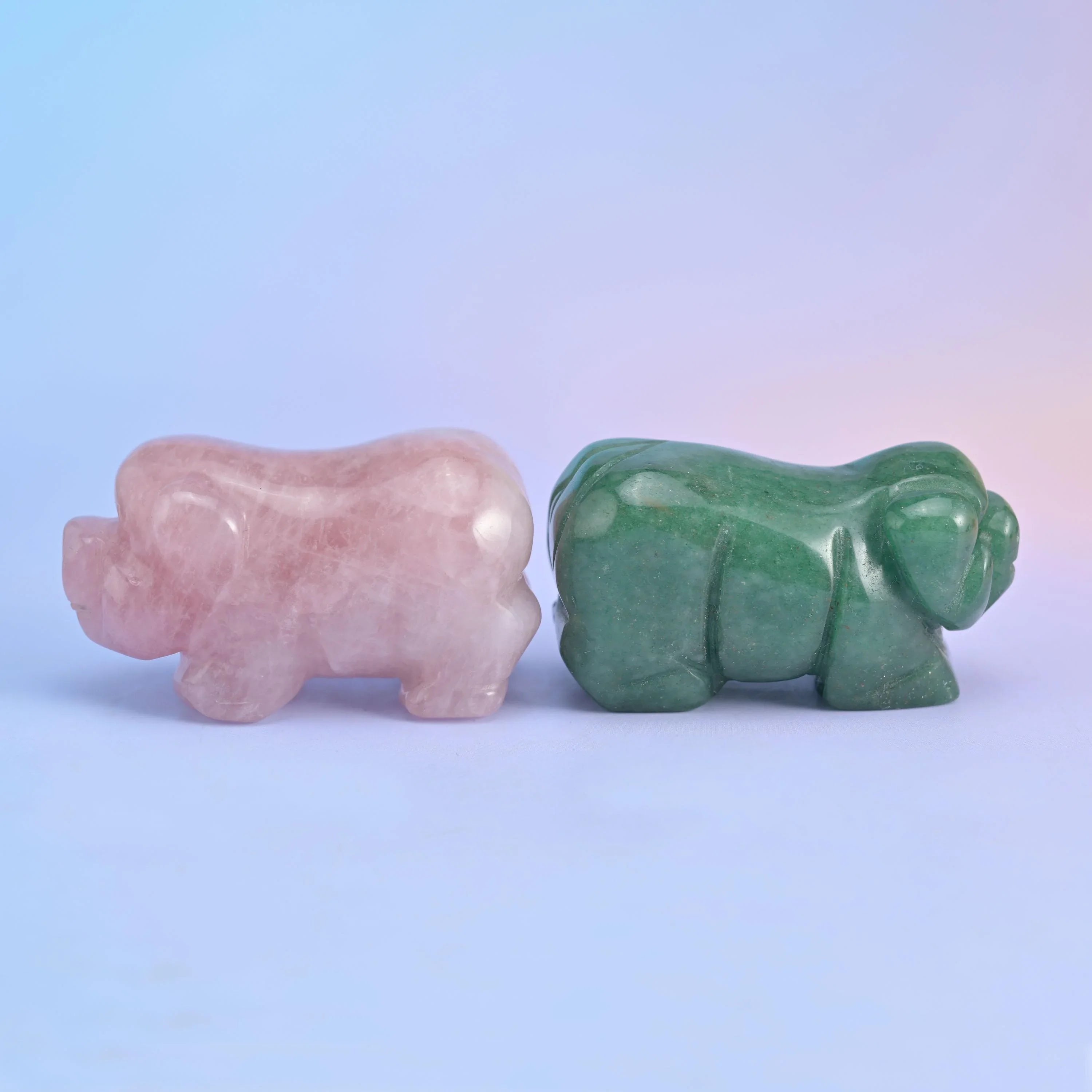 Pig figurine carving in Rose Quartz or Green Aventurine, 2 inches.