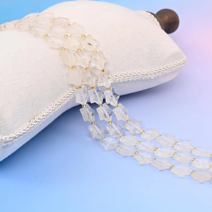 Clear Quartz 5 Pointed Faceted Star Beads, milky frosted white.