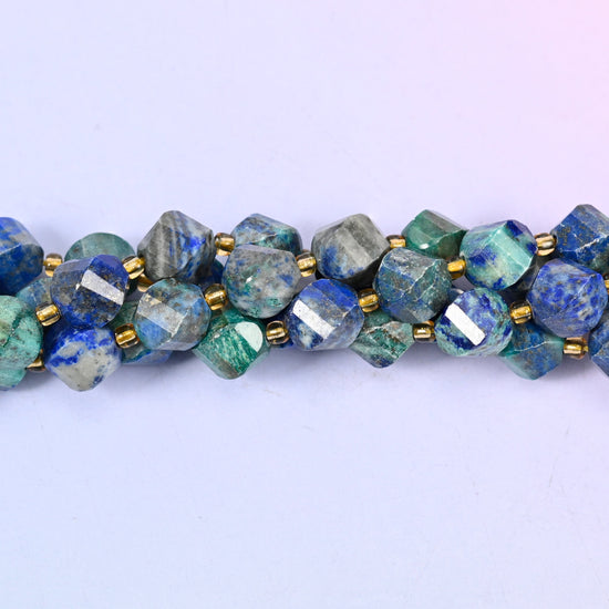 Phoenix Lapis lapis lazuli beads used as spacer or focal beads in handmade jewelry designs, 10mm