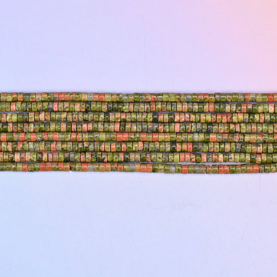 Unakite heishi beads in moss green and salmon pink
