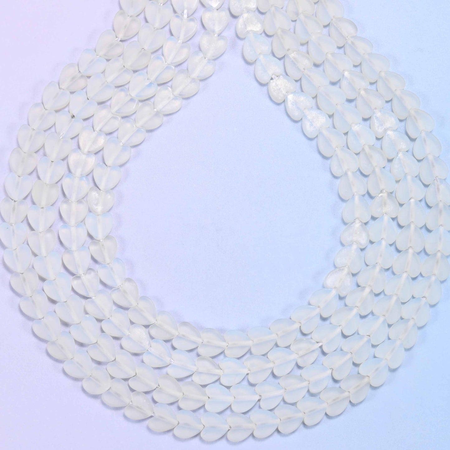 Matte Opalite Flat Heart Beads: Size 6mm, Jewelry Making, 15 Inch Strand