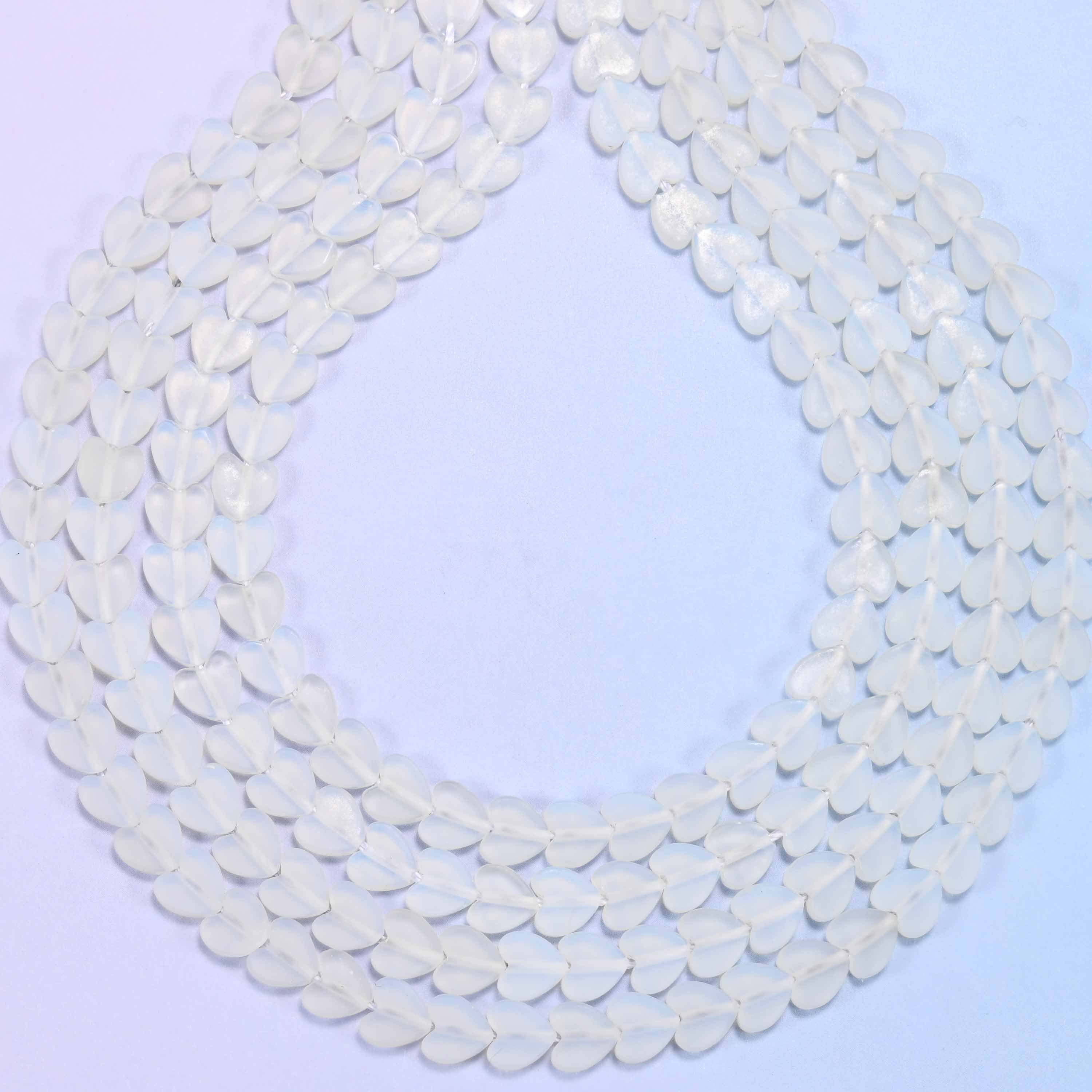 Matte Opalite Flat Heart Beads: Size 6mm, Jewelry Making, 15 Inch Strand