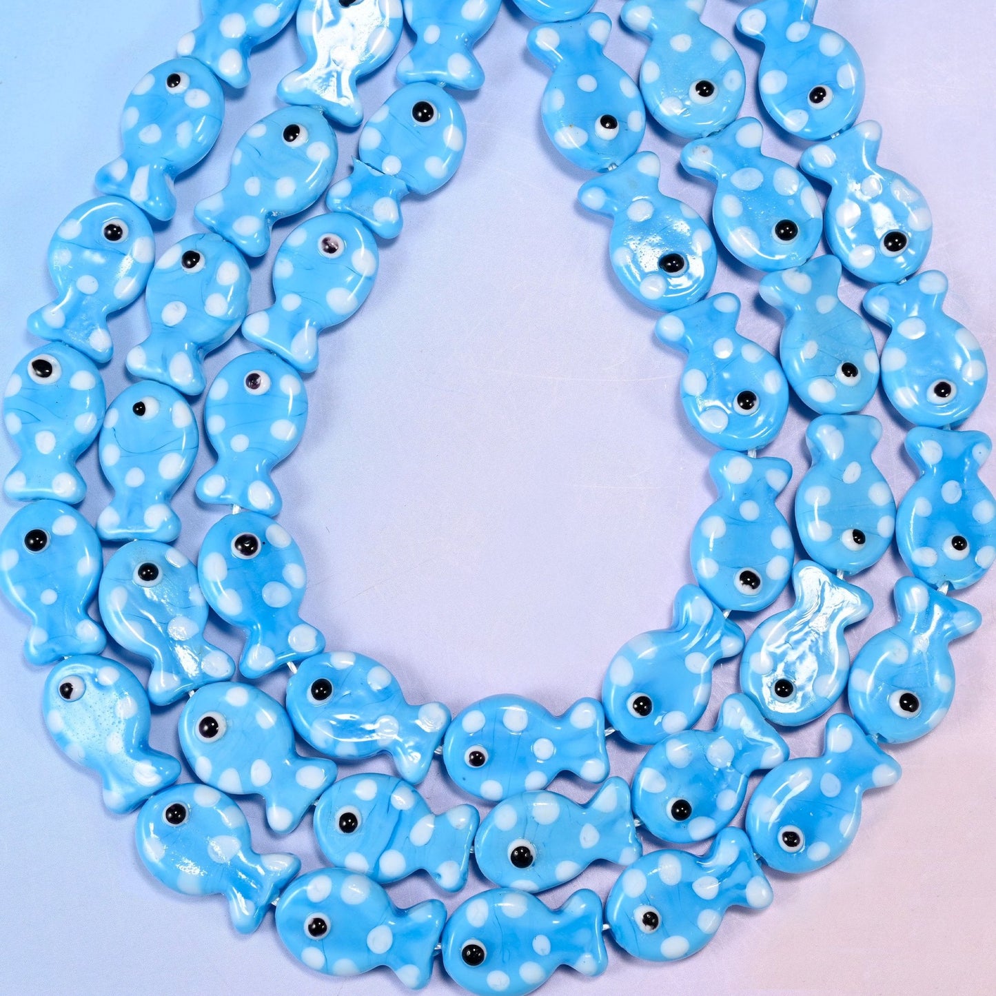 Sky Blue with White Dot Fish Glass Beads, 1.2mm hole