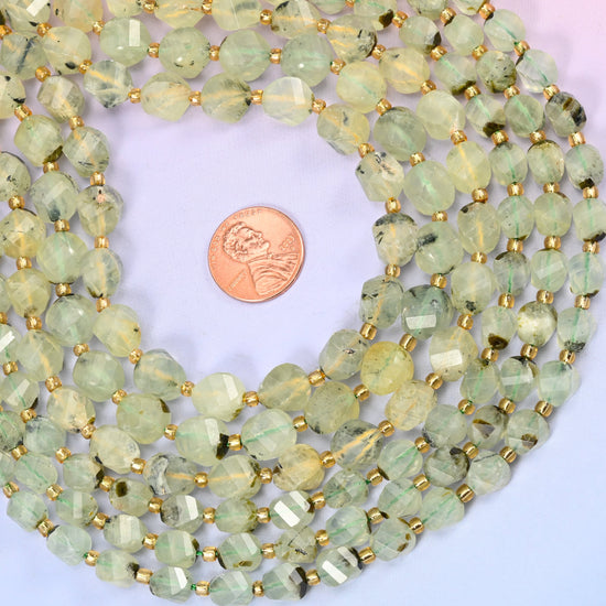 Prehnite Faceted Spiral Twist Beads: Size 8mm 10mm, Jewelry Making, 15 inch Strand