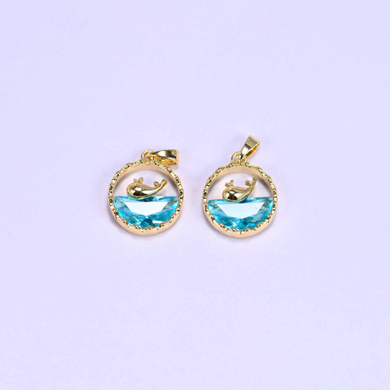 Gold Round Zircon Whale Charms: 18K Gold Filled Pendants, Jewelry Making Supply