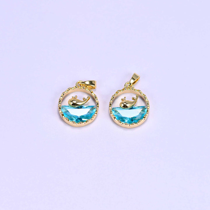 Gold Round Zircon Whale Charms: 18K Gold Filled Pendants, Jewelry Making Supply