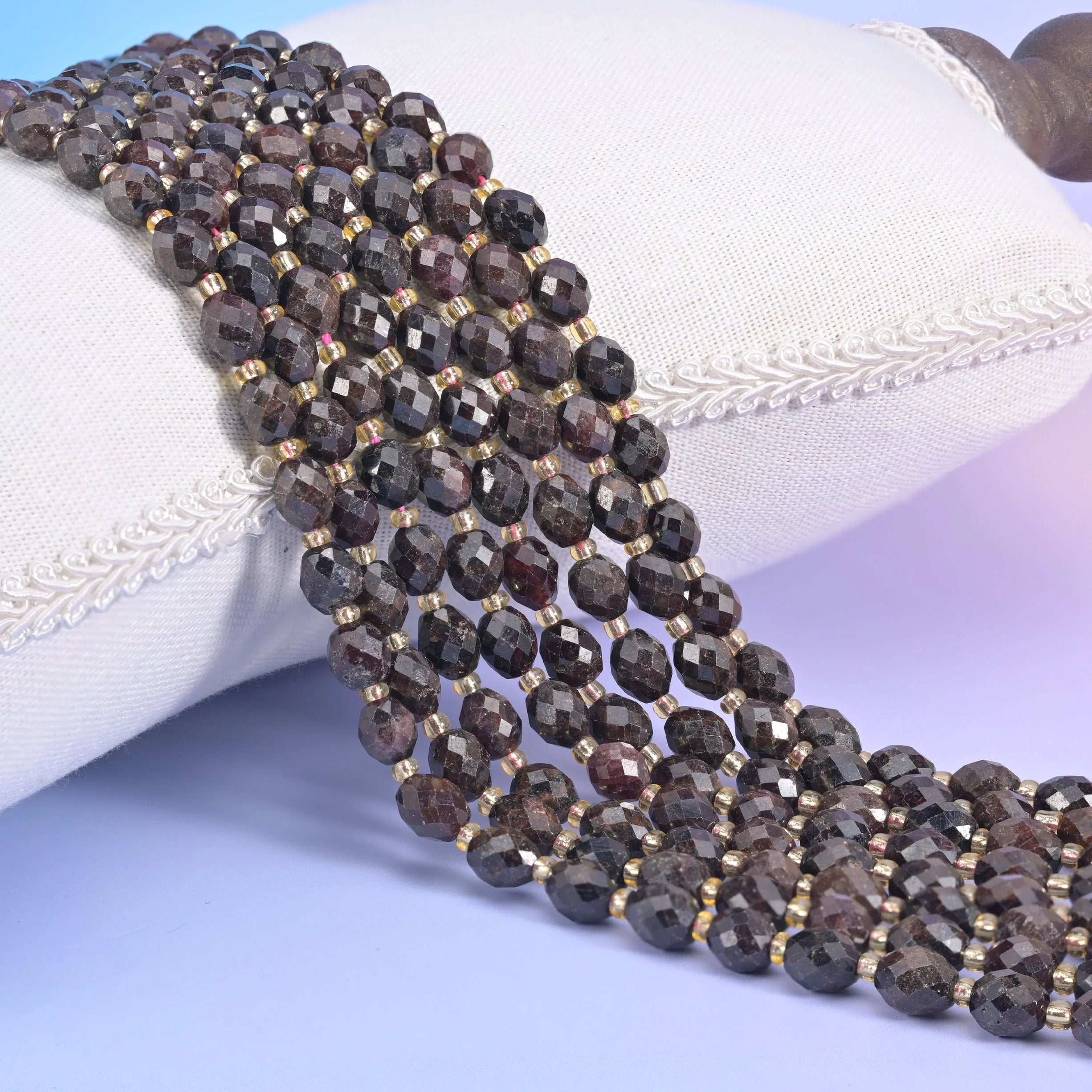 Red Garnet Faceted Rice Barrel Beads 6x8mm